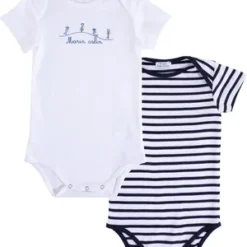 ARMOR BABY White & Blue Bodysuit & Pack Of 2 - 6 months