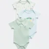NOT TOO BIG Green, Blue & Off-white Bodysuit & Pack Of 3 - 3 months/6 months