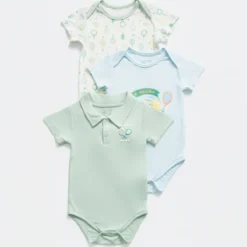 NOT TOO BIG Green, Blue & Off-white Bodysuit & Pack Of 3 - 3 months/6 months