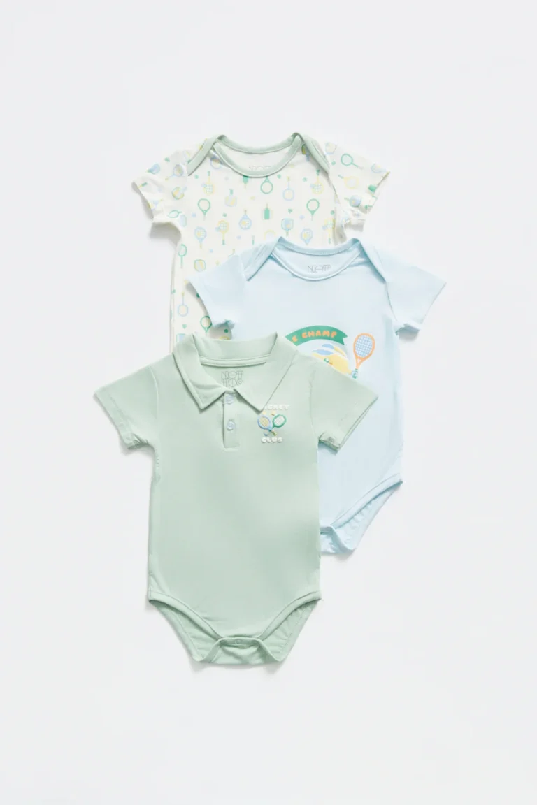 NOT TOO BIG Green, Blue & Off-white Bodysuit & Pack Of 3 - 3 months/6 months