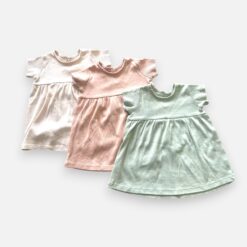 GEORGE Pink, Green & Beige Dress & Pack Of 3 - 3 months/6 months