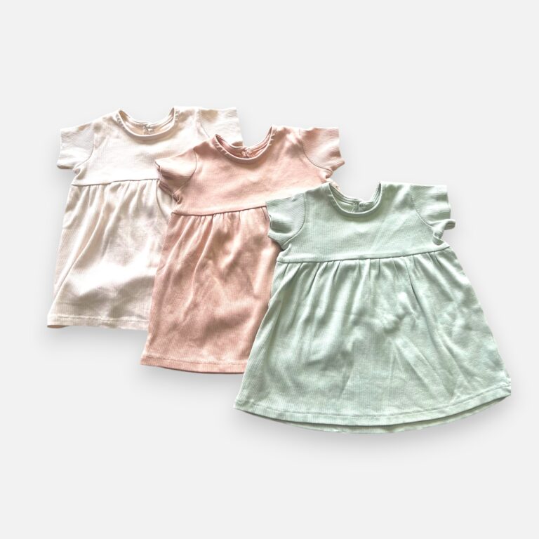 GEORGE Pink, Green & Beige Dress & Pack Of 3 - 3 months/6 months