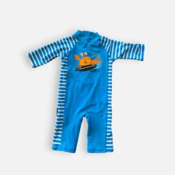 JOJO MAMAN BEBE Blue Swim Cap & Uv Swimsuit - 6 months/12 months