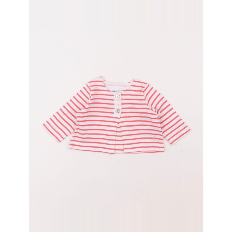 PETIT BATEAU Pink & White Cardigan - 18 months