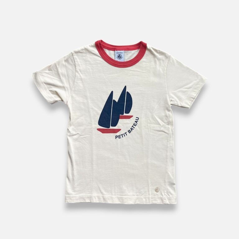 PETIT BATEAU Beige & Red Tshirt - 6 years