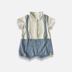 LE PETIT SOCIETY White & Blue Romper - 9 months