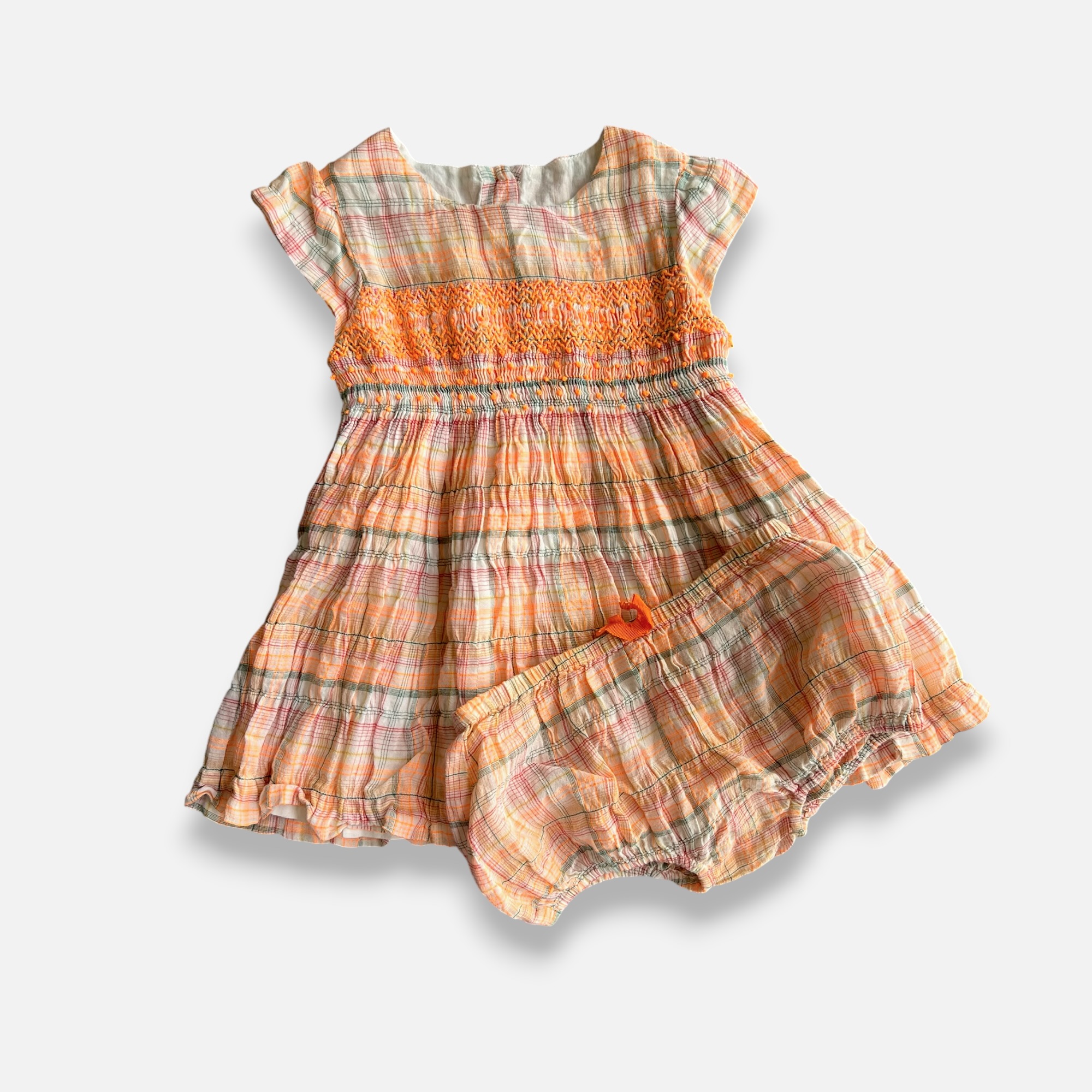 CHATEAU DE SABLE Orange & Blue Dress & Bloomer - 3 months