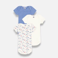 PETIT BATEAU Blue & White Bodysuit & Pack Of 3 - 12 months