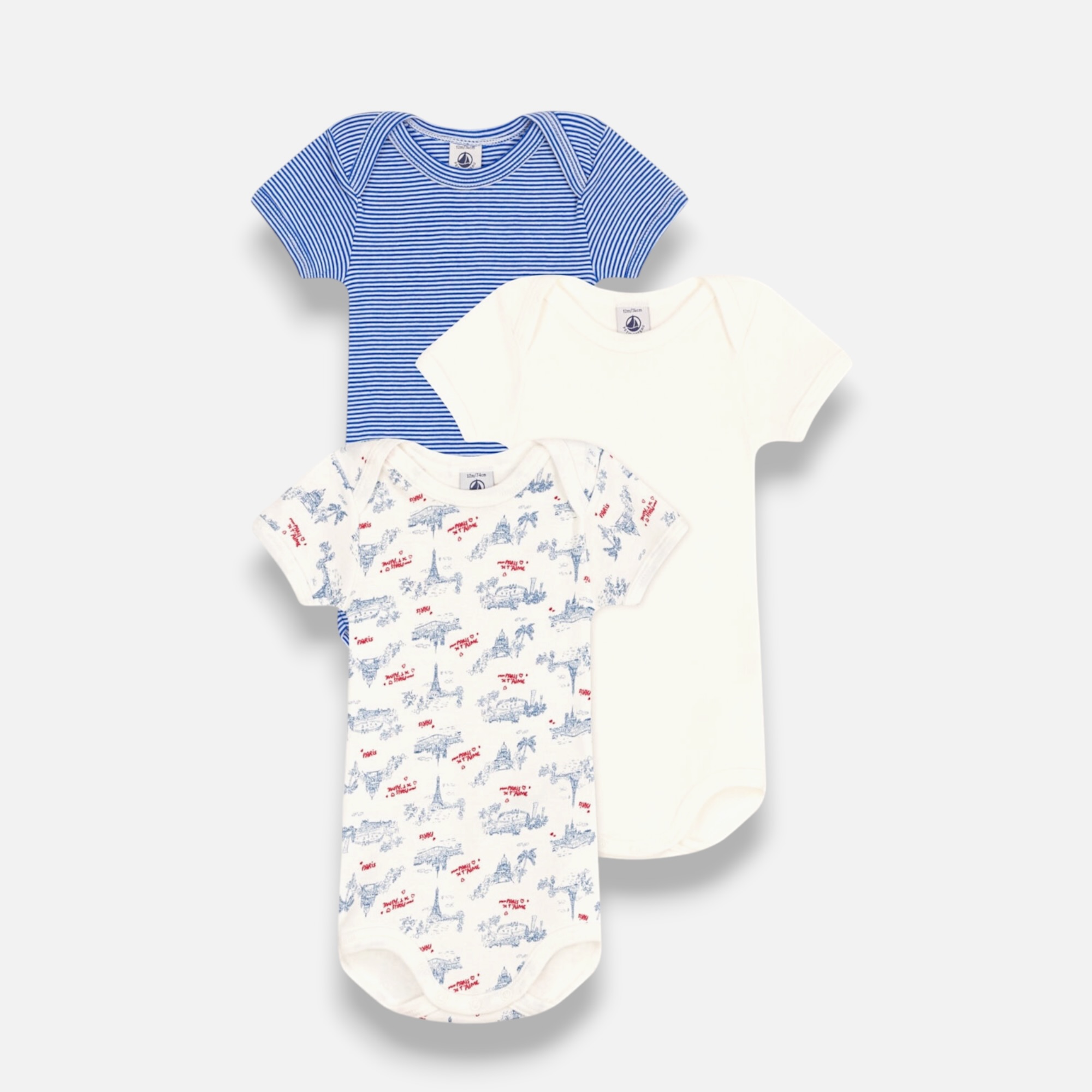 PETIT BATEAU Blue & White Bodysuit & Pack Of 3 - 12 months