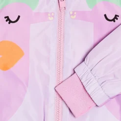 Stella McCartney lilac jacket, close-up of printed fabric, zip and pink cuff