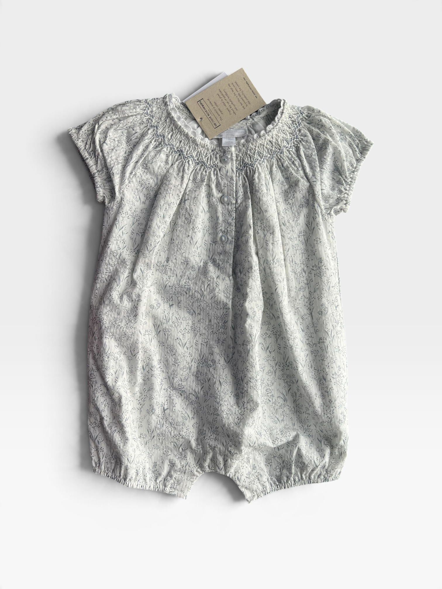 THE LITTLE WHITE COMPANY White & Blue Romper - 6 months/9 months