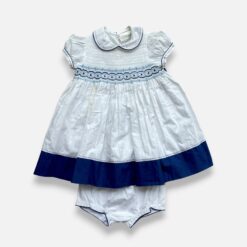 PICCOLINI White & Blue Dress & Bloomer - 18 months