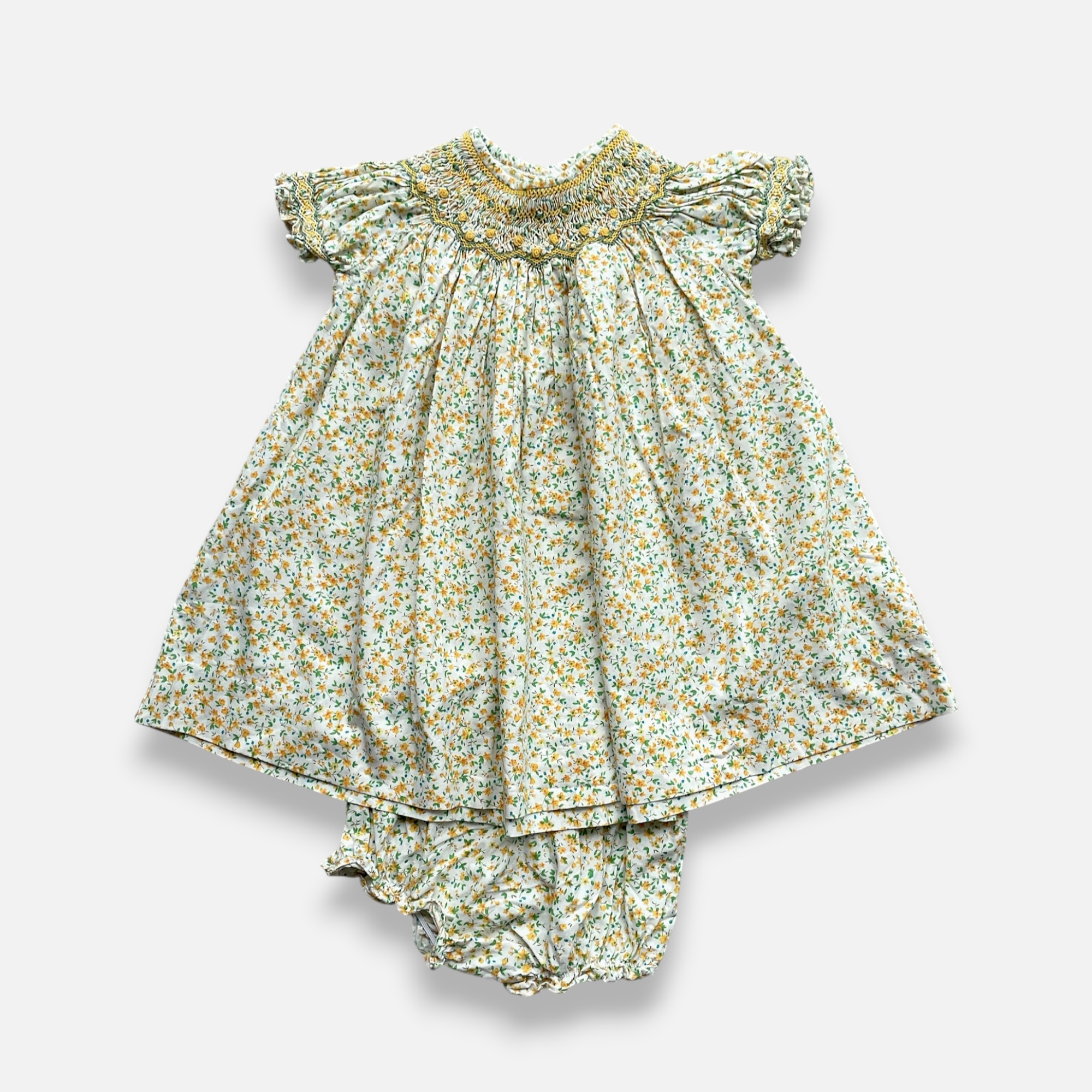 PICCOLINI Yellow & White Dress & Bloomer - 18 months