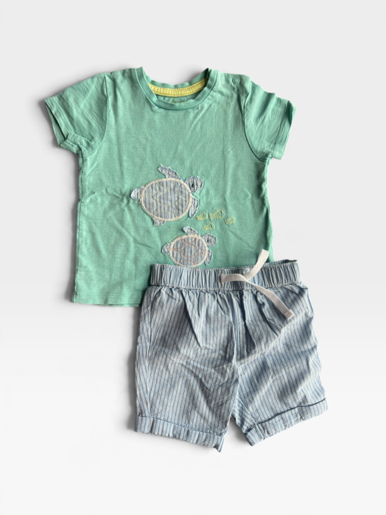 MOTHERCARE Blue & Green Set - 9 months/12 months